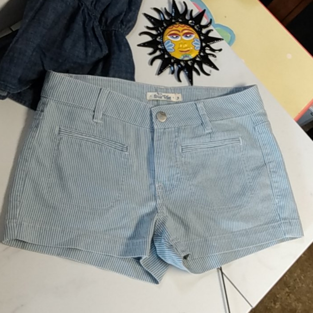 Wild Blue Railroad Conductor Striped Denim Booty Shorts